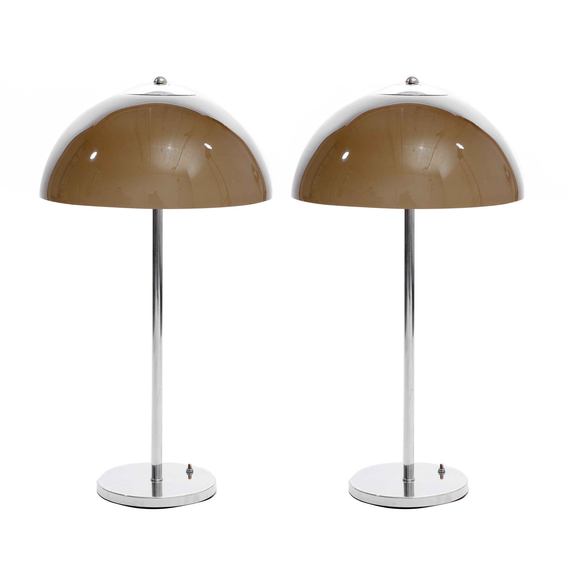 Gino Sarfatti Nickel 
Smoke Glass Dome Lamps