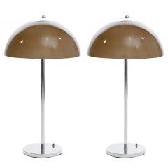Gino Sarfatti Nickel & Smoke Glass Dome Lamps