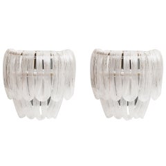 Italian Glass Ribbon Sconces With Nickel Hardware Frame