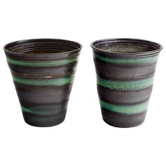 Black and Green Stripe Matte Glaze Ceramic Planter