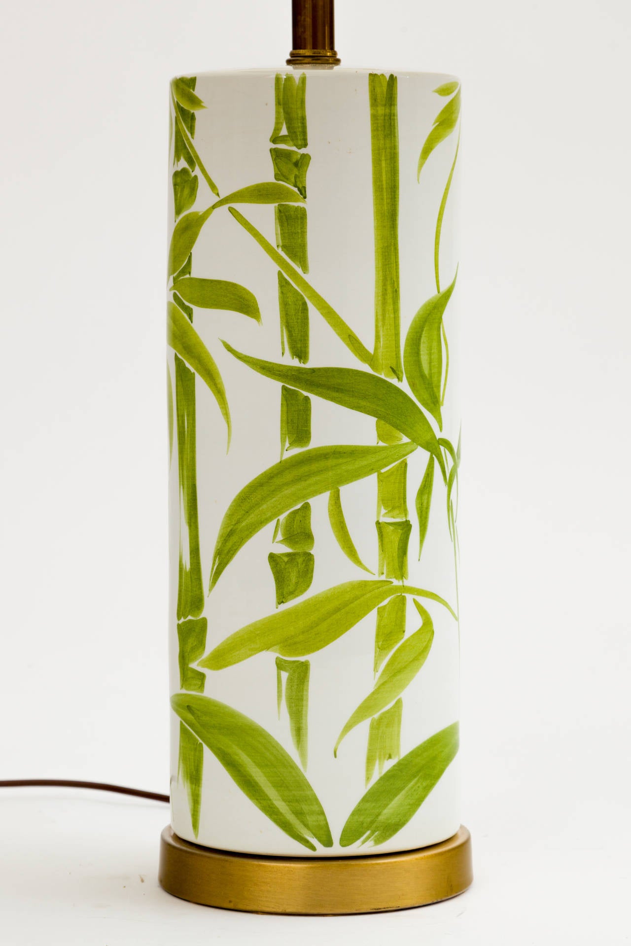 Mid-Century Modern Lampe italienne en céramique de bambou des années 1960 avec fleuron en jade chinois ancien en vente