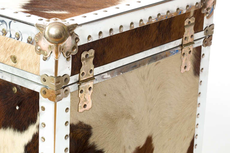 1970s Cowhide Brass and Chrome Trunk or Cube Table In Good Condition In New York, NY