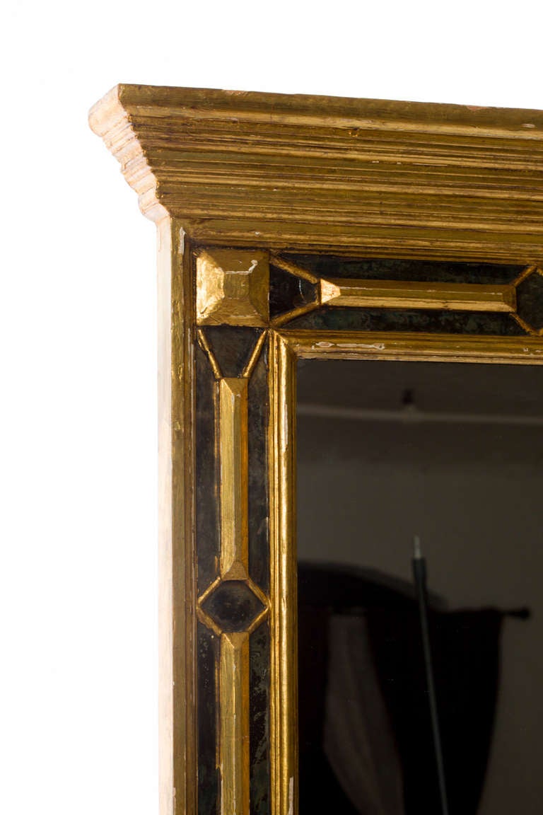 Mid-Century Modern Italian Gilt Wood & Smoke Glass Mirror