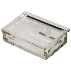 Art Deco Nickel and Engraved Glass Box by Dorothy Thorpe