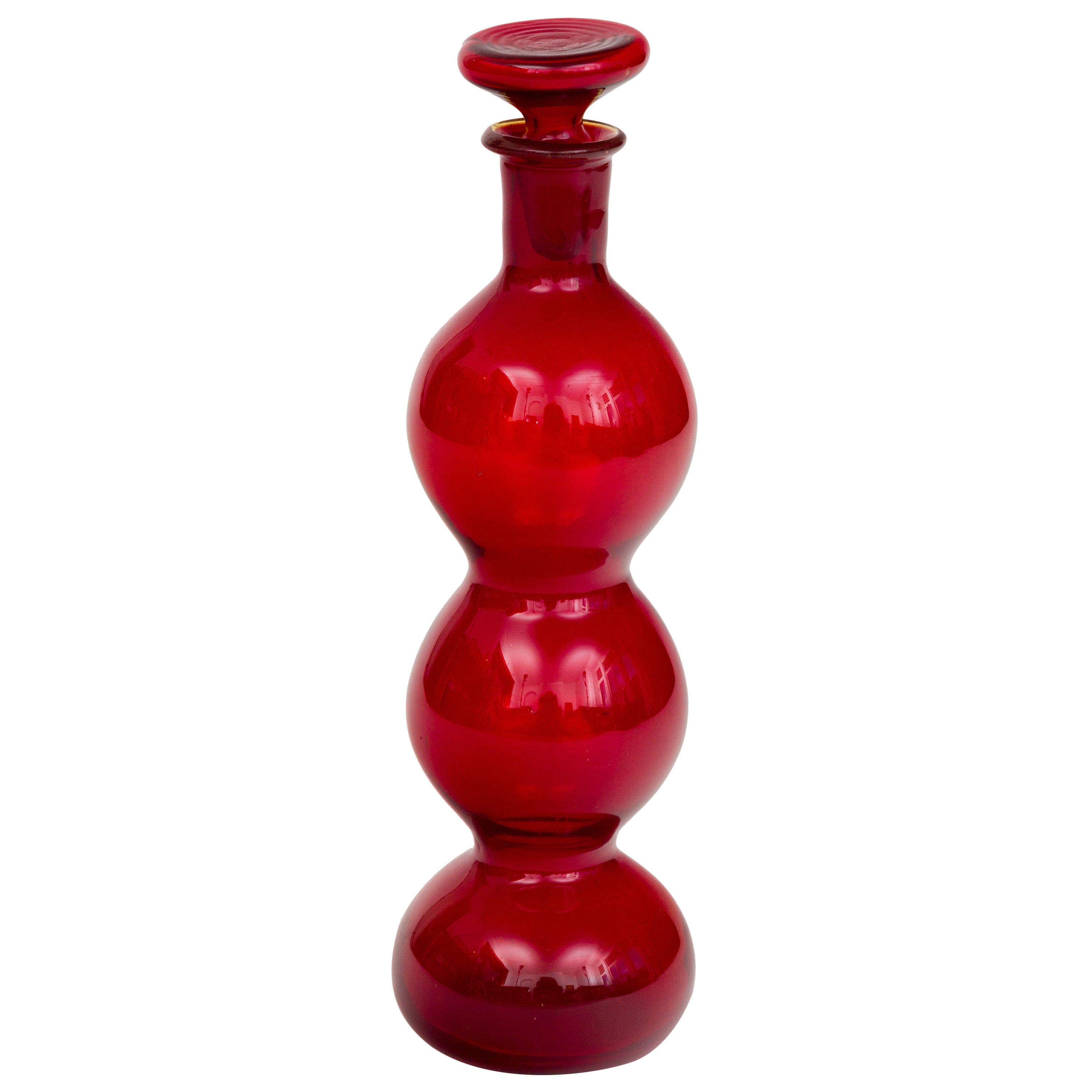 Red Blenko Handblown Glass Decanter Bottle