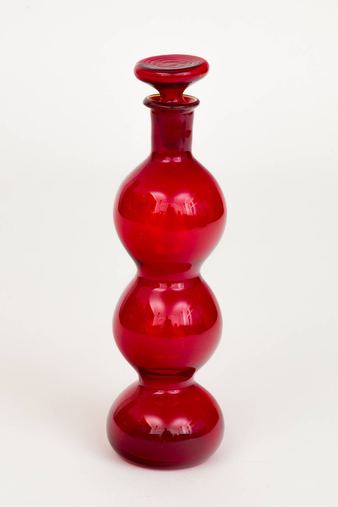 Mid-Century Modern Red Blenko Handblown Glass Decanter Bottle