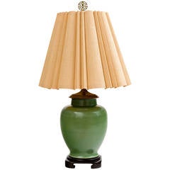 Midcentury Jade Ceramic Ginger Jar Lamp 9