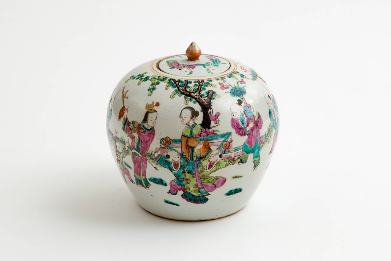 Antique 19th Century Chinese Famille Rose Covered Ginger Jar 2