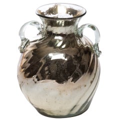Classical Form 1980's Mercury Glass Urn Vase with Handles