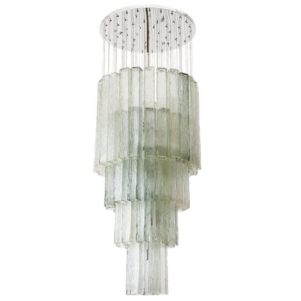 Italian 1970s Glass Tube Waterfall Chandelier