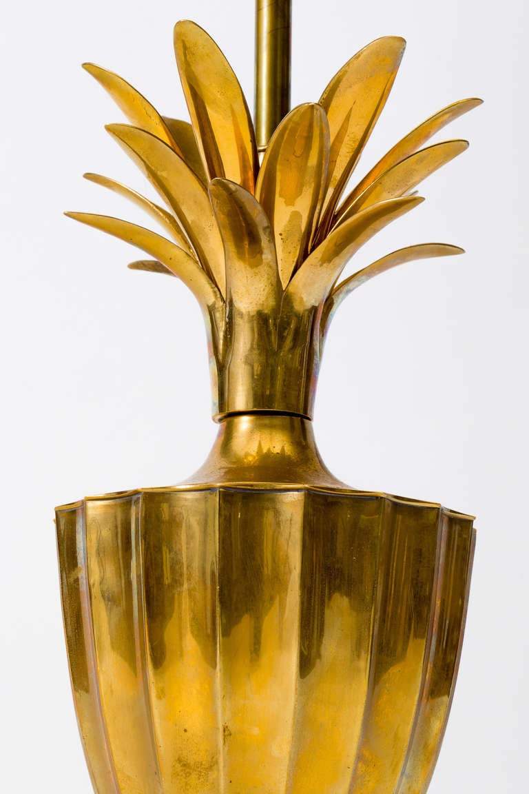 20th Century Fluted Brass Pineapple Urn Lamp