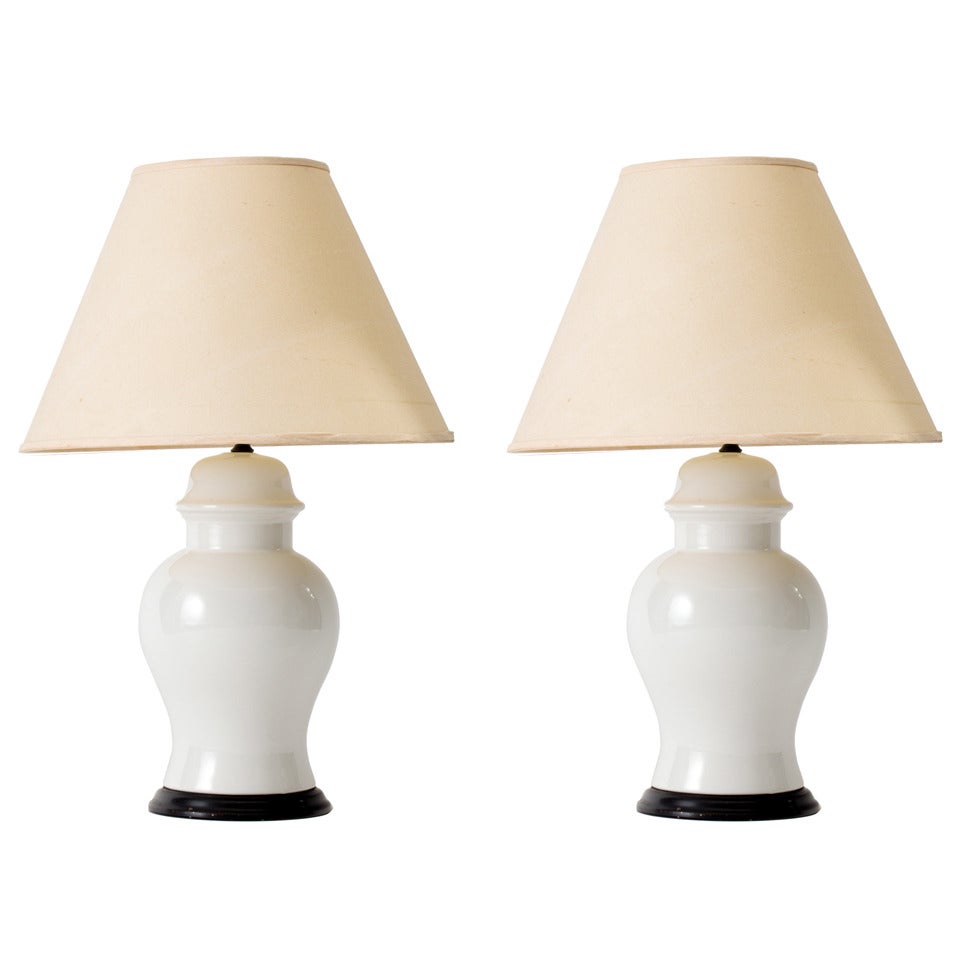 1960s White Ceramic Ginger Jar Lamps