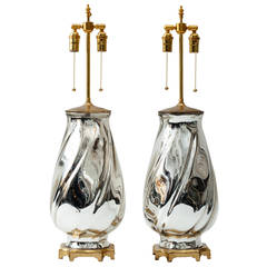 1970s Mercury Glass Swirled Baluster Lamps