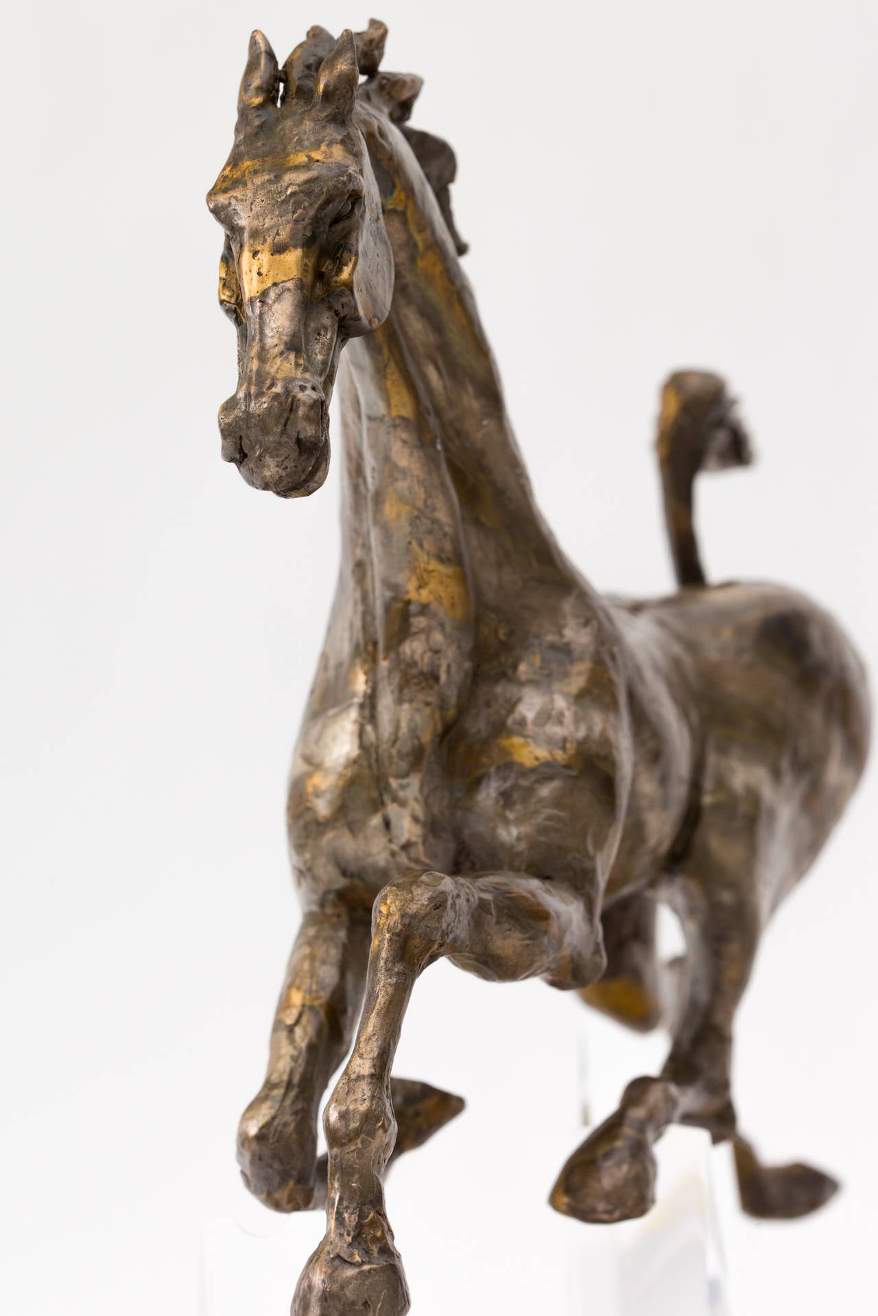 American Huenergardt Galloping Horse Bronze Sculpture on Lucite Base For Sale