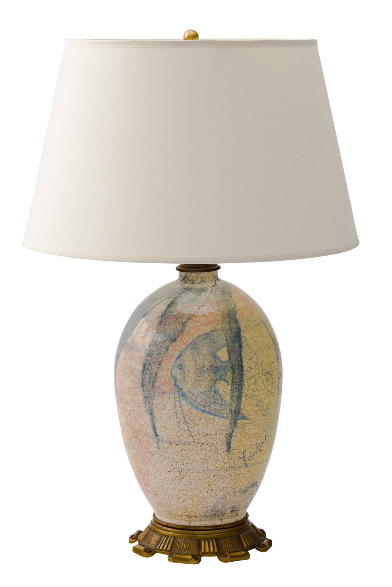 Lachenal French Art Deco Unique Hand-Painted Ceramic Lamp