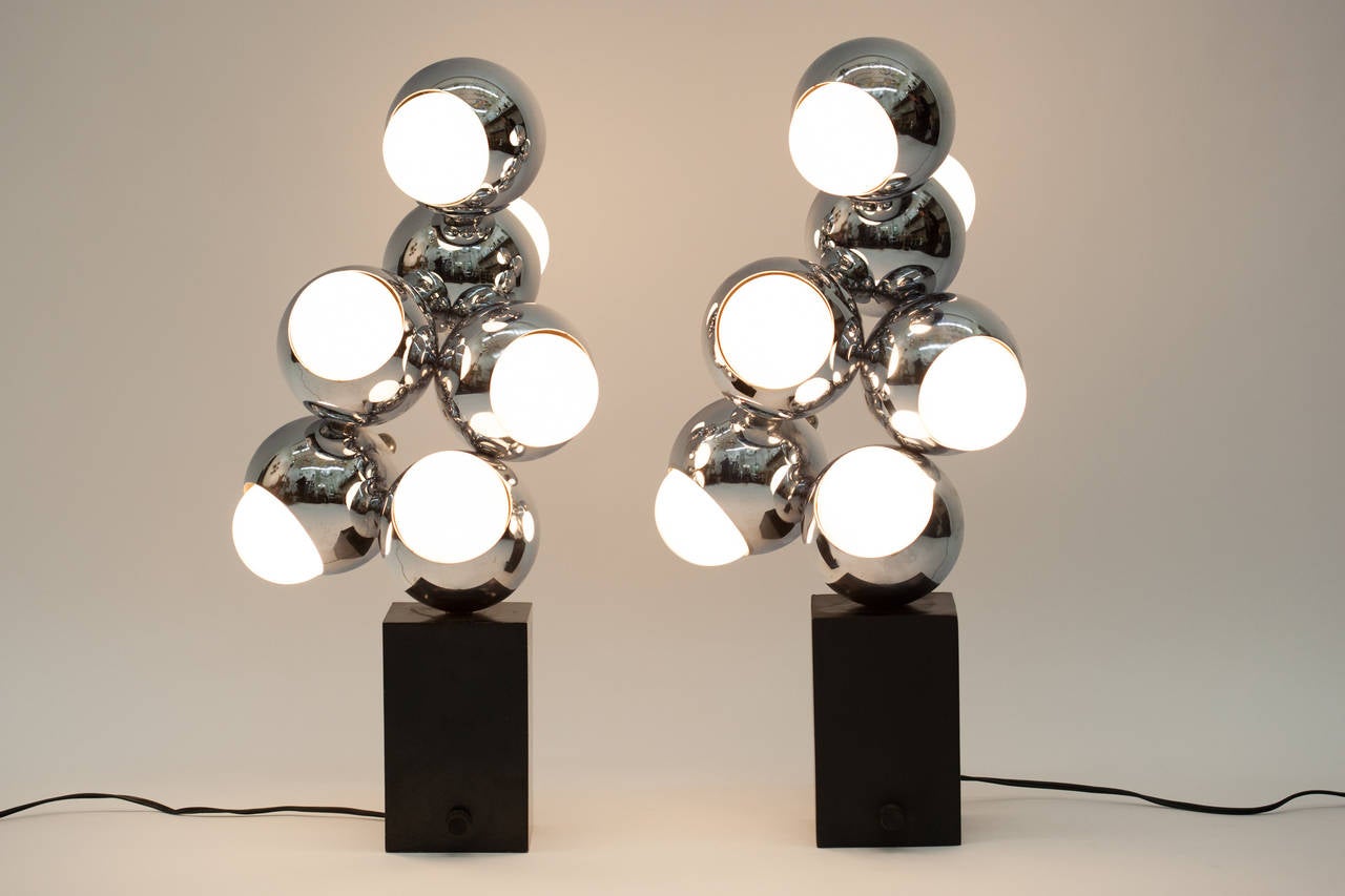 1970s Chrome Atomic Cluster Lamps