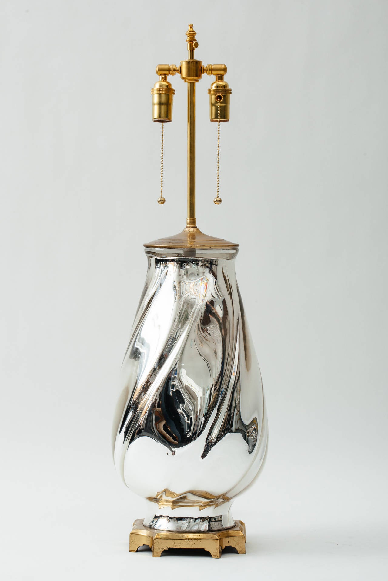 1970s Mercury Glass Swirled Baluster Lamps