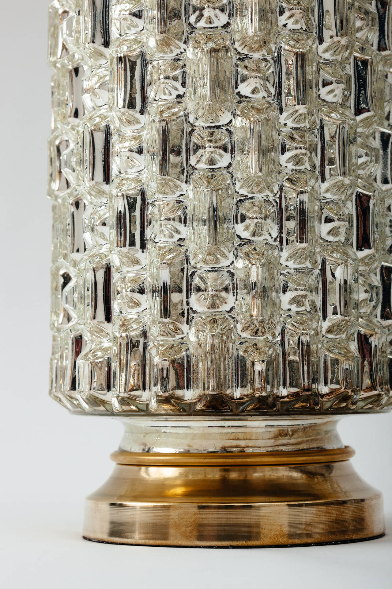 1970's Hollywood Regency Mercury Glass Cylinder Lamps In Excellent Condition In New York, NY