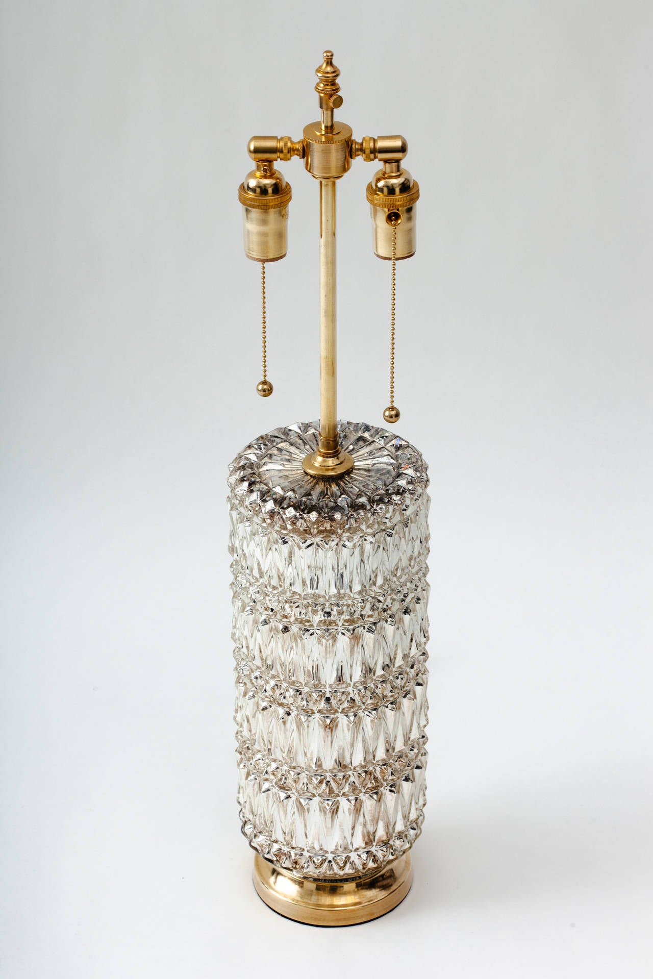 Mid-Century Modern Hollywood Regency Mercury Glass Diamond Pattern Lamps