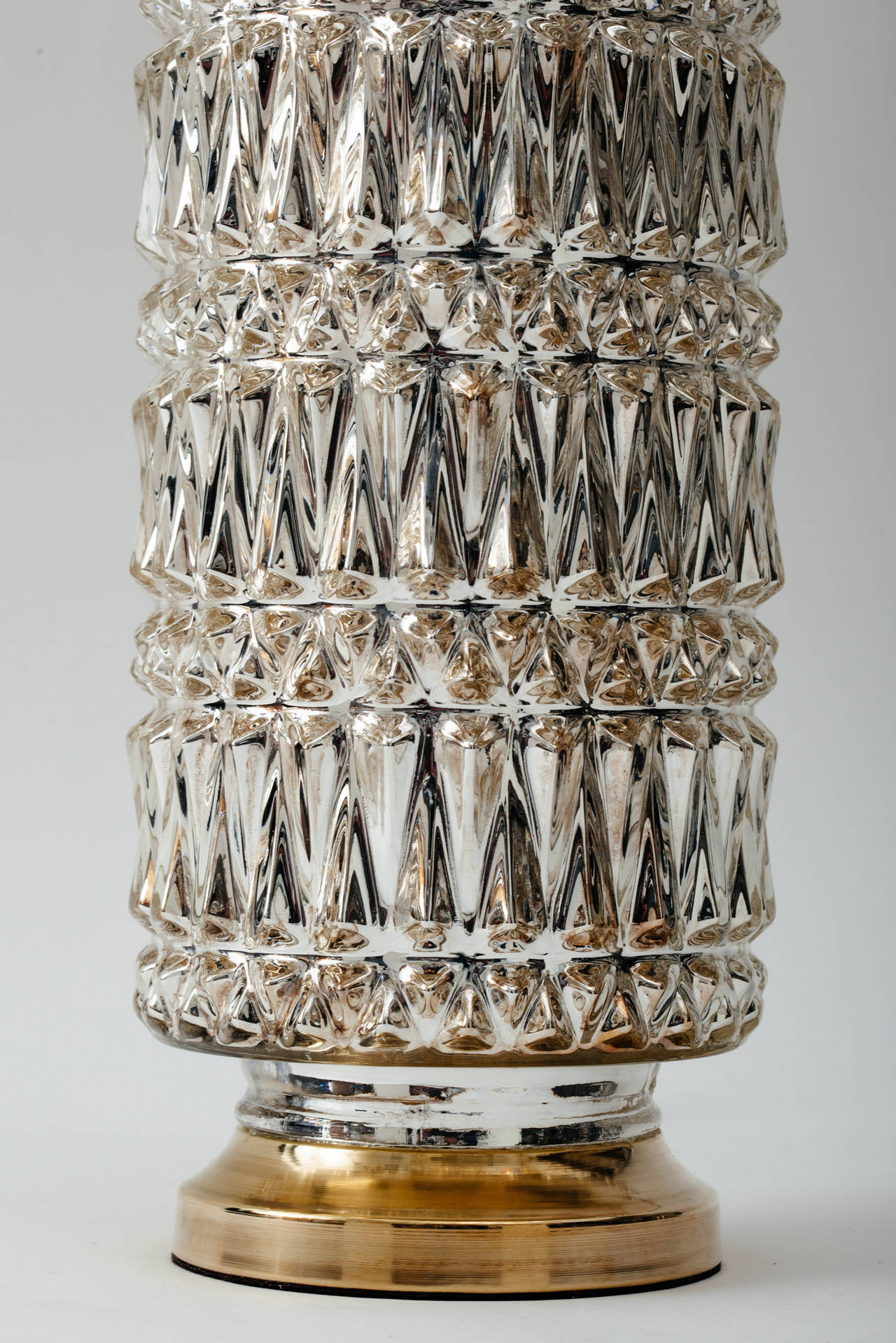 American Hollywood Regency Mercury Glass Diamond Pattern Lamps