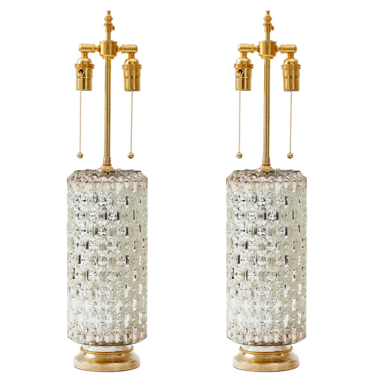 1970's Hollywood Regency Mercury Glass Cylinder Lamps