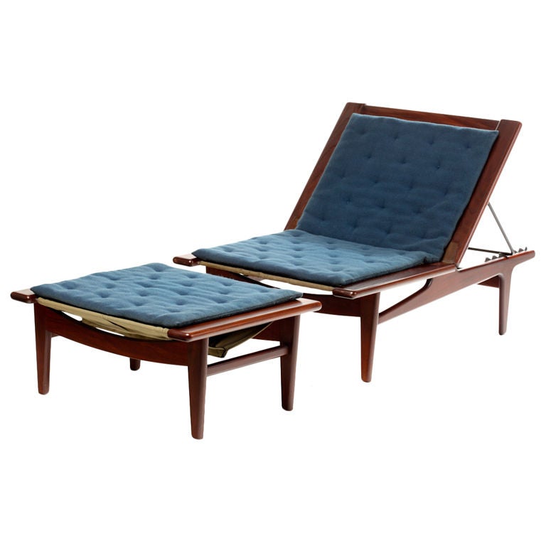Hans Wegner Multi Adjustable Lounge Chair and Ottoman at 1stDibs