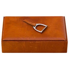 1940's  Leather Desk Box with Nickel Stirrup Handle Attributed to Hermes