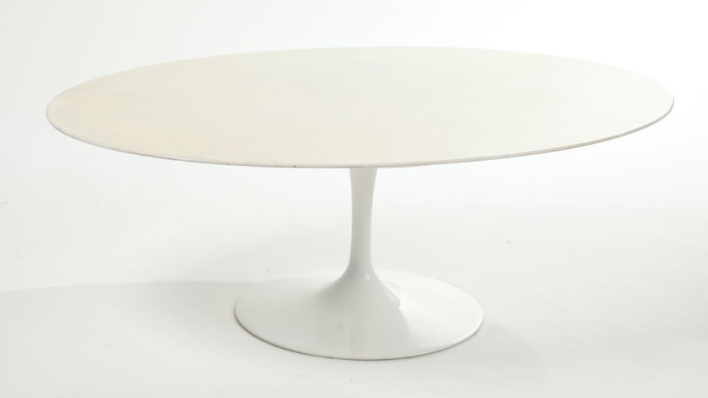 Eero Saarinen for Knoll white carrera marble coffee table with enameled base.