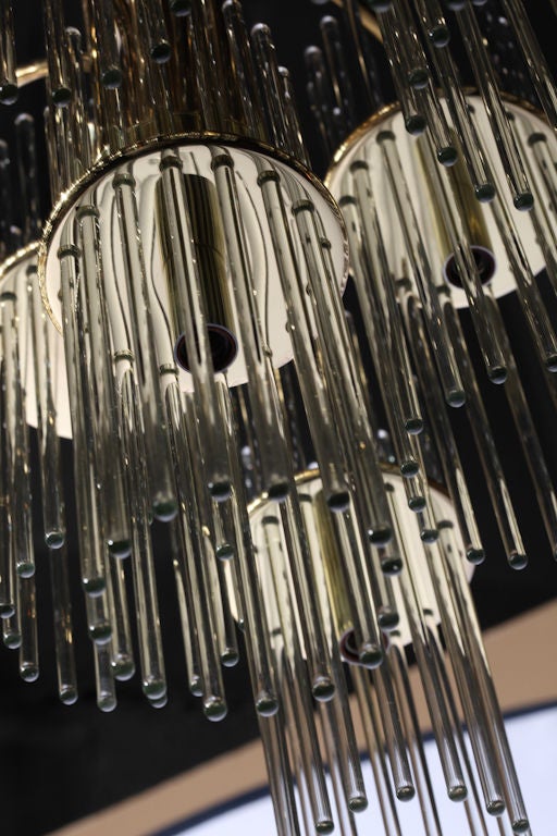 20th Century Gaetano Sciolari for Lightolier Glass Rod and Brass Chandelier