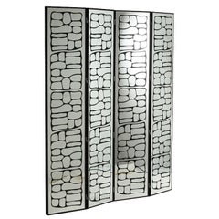 Abstract Modern Reverse Painted Glass Mirrored Screen