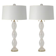 Pair of Solid Rock Crystal Diamond Shape Lamps