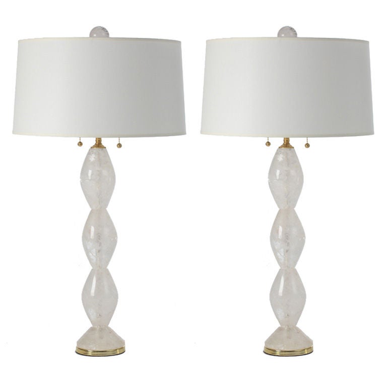 Pair of Solid Rock Crystal Diamond Shape Lamps