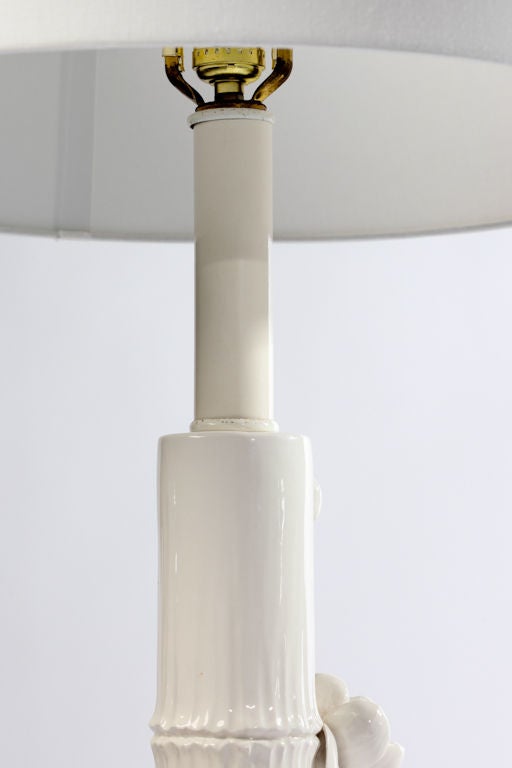 Vernissé Lampadaire italien en céramique avec fleur de lotus et faux bambou, années 1960 en vente