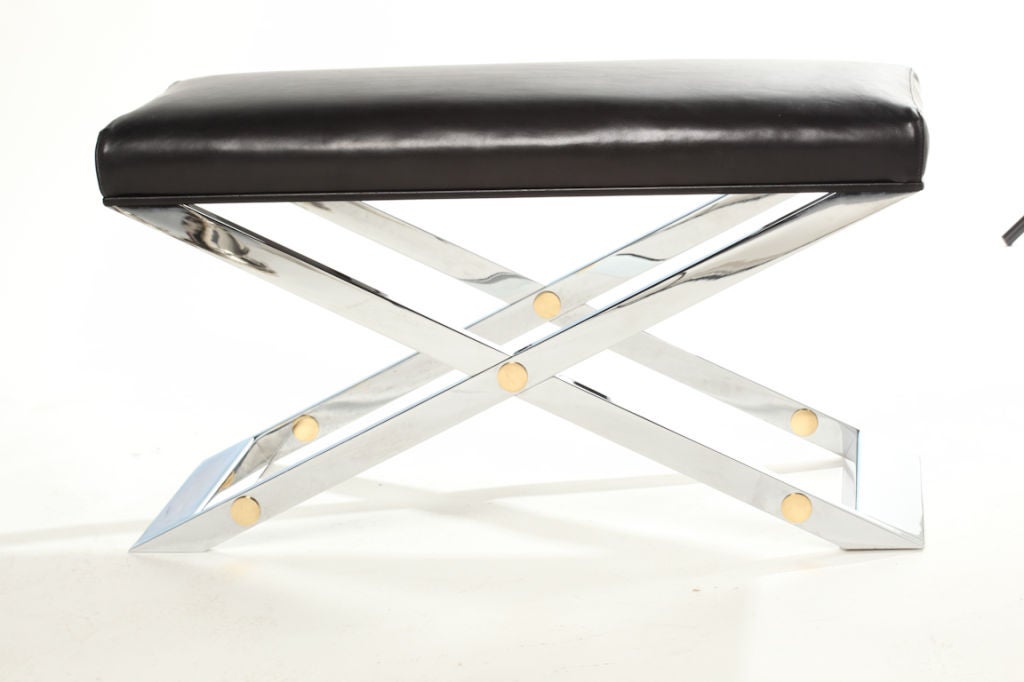 Karl Springer Polished Steel and Brass Bench In Good Condition For Sale In New York, NY