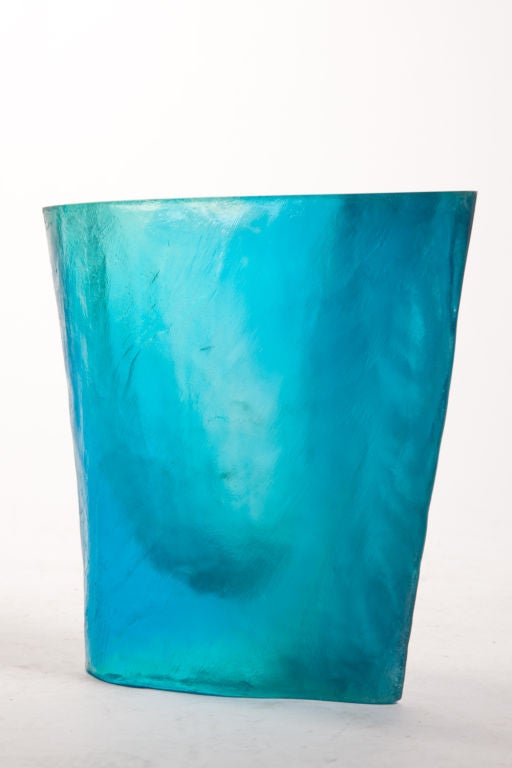 Turquoise acrylic optical sculpture vase, signed Balle, has a beautiful light quality reflecting through.

Artist Terry Balle work as an optical sculptor reflects his background in science, art and psychology. He received his doctorate in physical