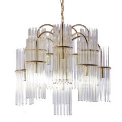 Gaetano Sciolari for Lightolier Glass Rod and Brass Chandelier