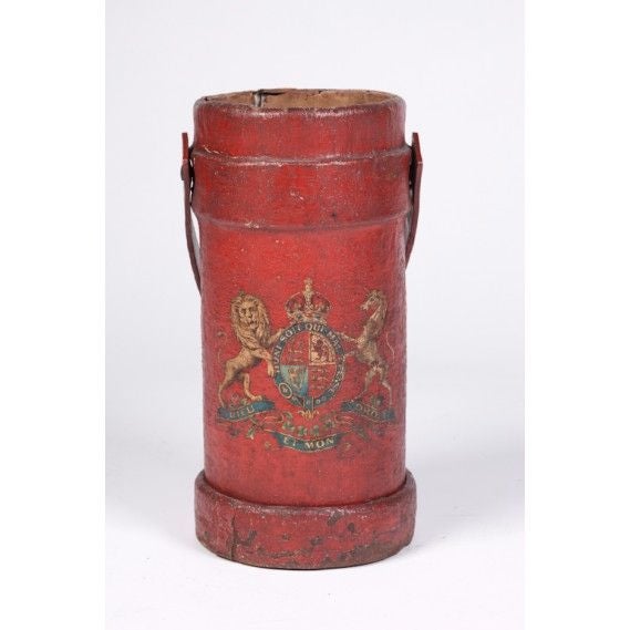 19th Century English painted leather cordite (ammunition) carrier For Sale