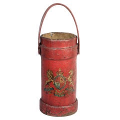Antique English painted leather cordite (ammunition) carrier