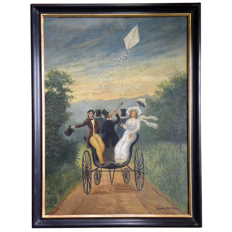 Amusing primitive painting For Sale