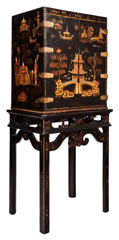 Rare English Japanned Cabinet on Stand