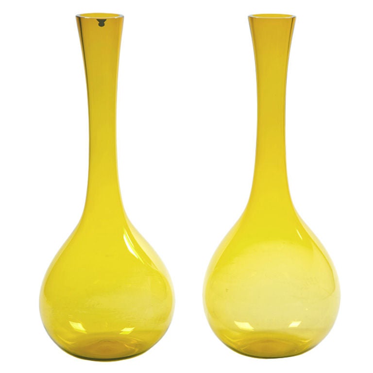 Pair Of Tall Swedish Glass Vases For Sale