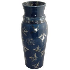 English Art Deco silver lustre earthenware vase