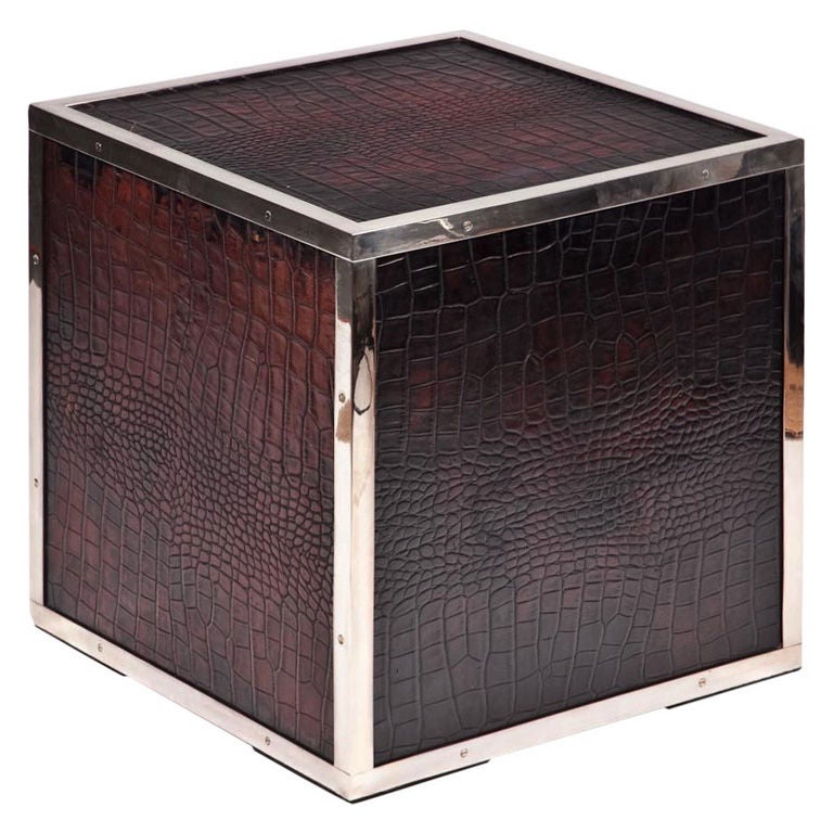 Leather cube side table For Sale
