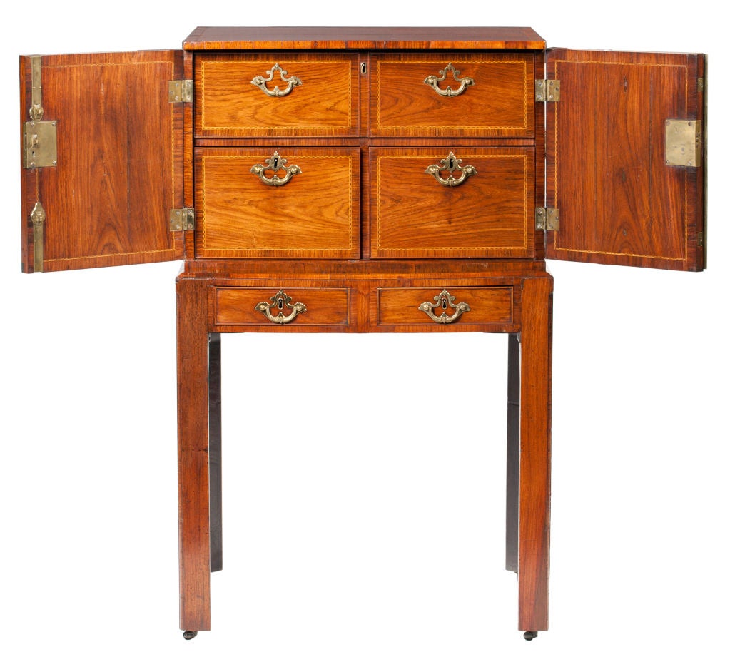 Rare Anglo-Indian teakwood & elm collector's cabinet on stand