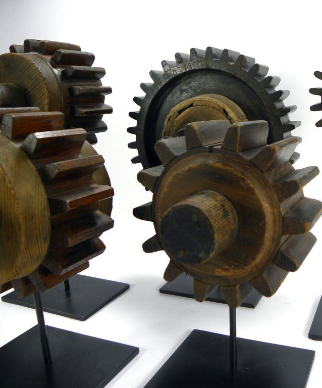 Set of five wooden industrial gear molds 5