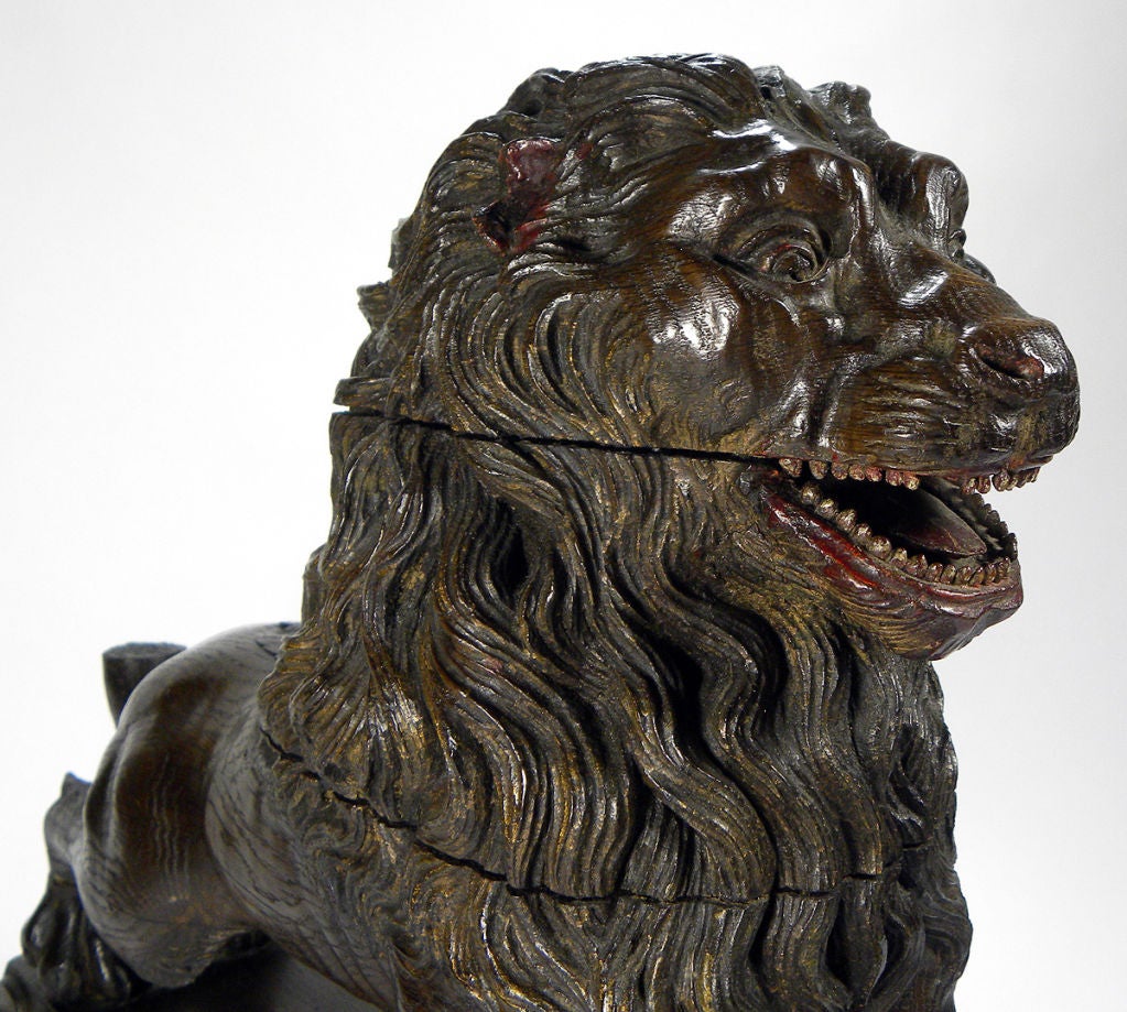 Rare Continental carved lion sculpture