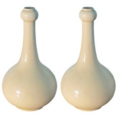 Pair of Cream High-glaze Burmantofts Vases, English, c 1880