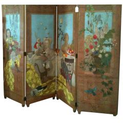 Four-Panel Oil on Canvas Screen by F.A. Jessup, Australian.