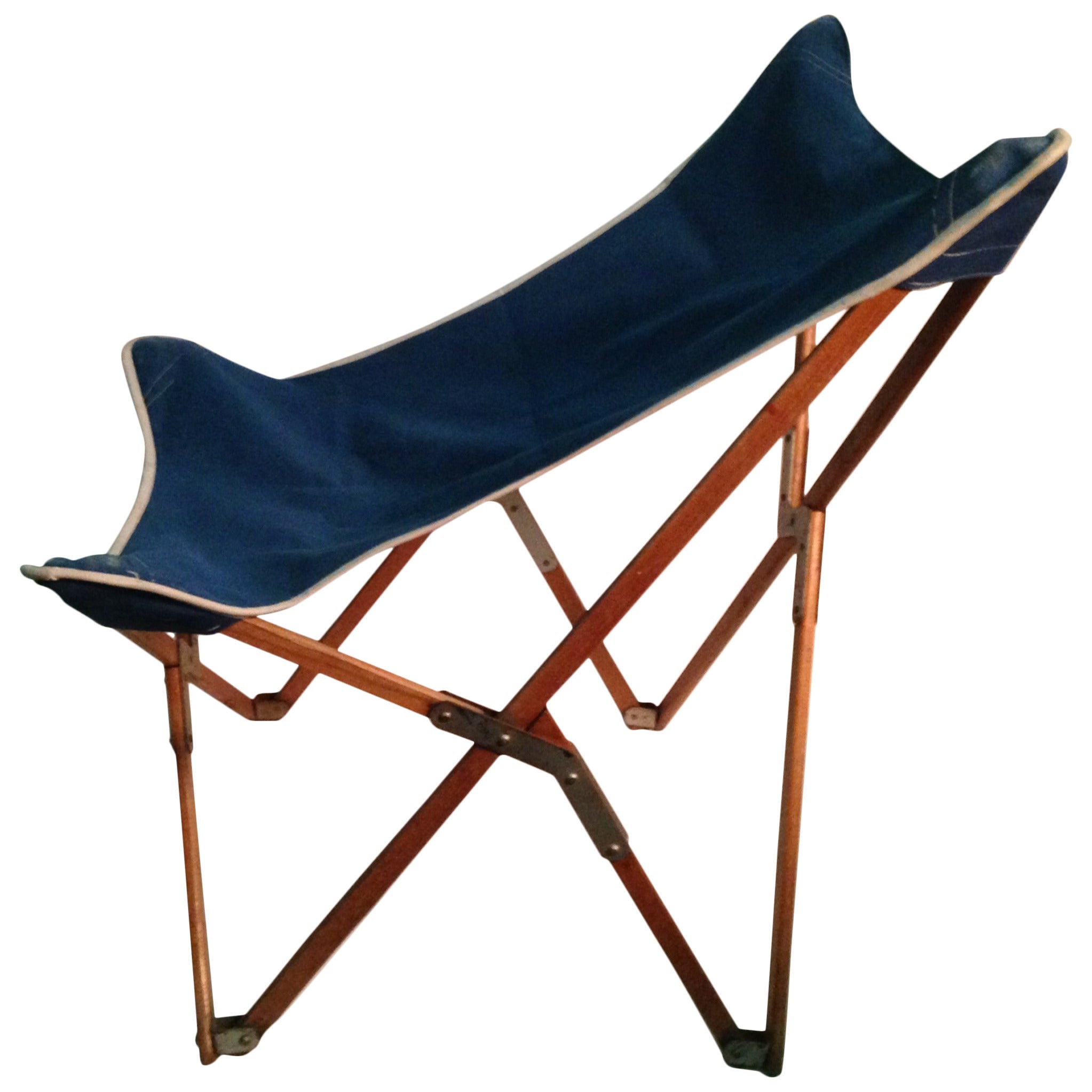 1930's Mogens Lassen Folding Chair with Early Canvas Seat, Danish. For Sale