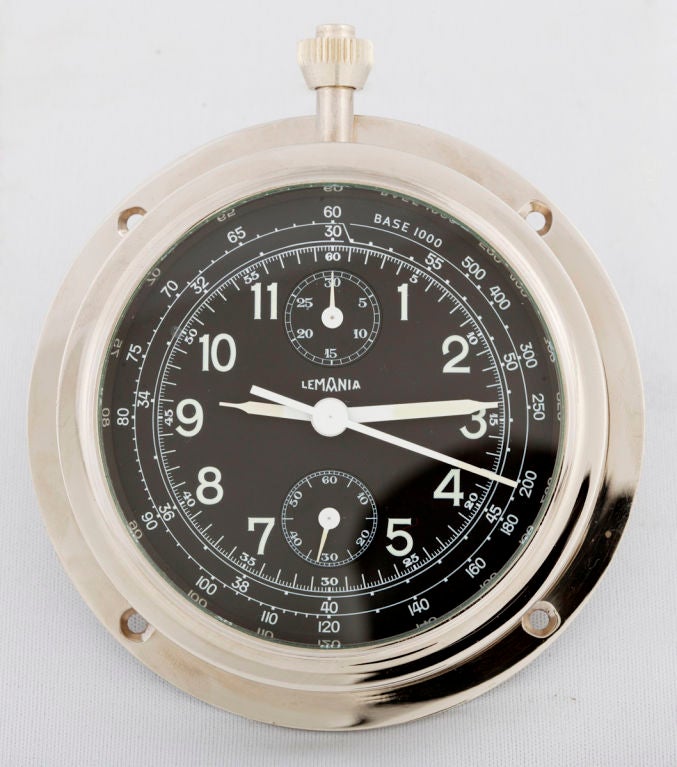 An extremely rare chronograph timepiece manufactured in 1935 for the aborted Zeppelin project. One of only a handful ever made, two of which are on display at the Zeppelin Museum in Germany.